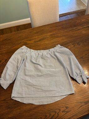 Charming Charlie Blue & White Striped Off-Shoulder Top